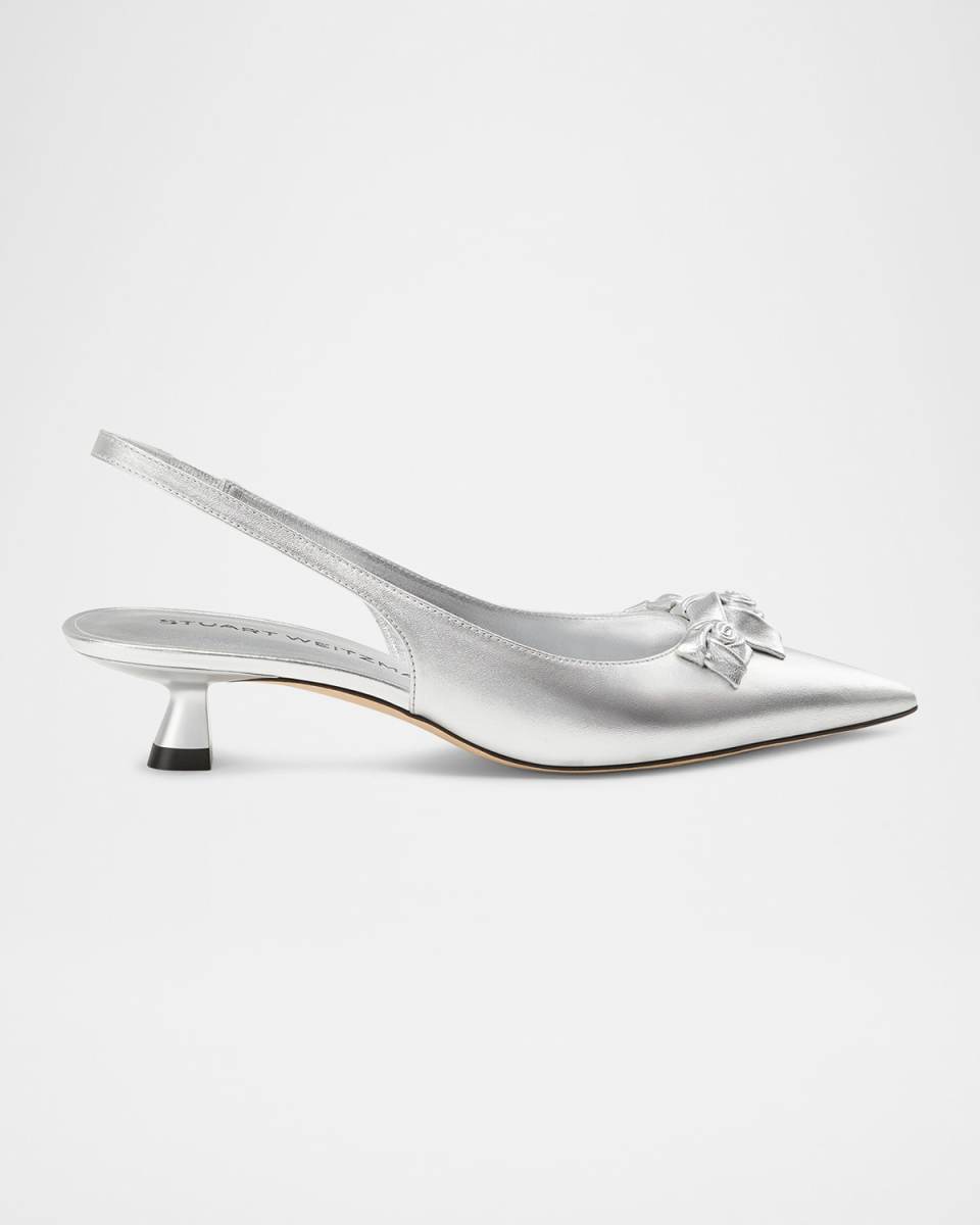 Rosie Metallic Leather Kitten-Heel Slingback Pumps